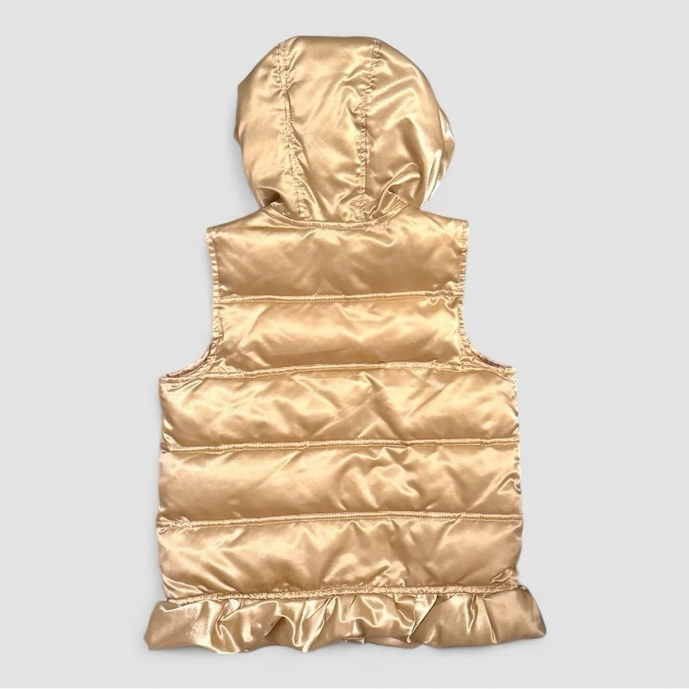 Gymboree Girls Gold Puffer Vest with Faux Fur Hood – Size 7-8